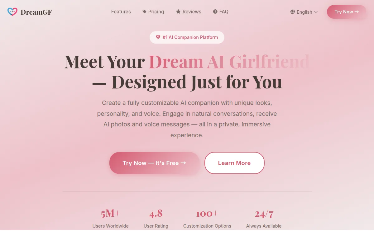 DreamGF companion website interface