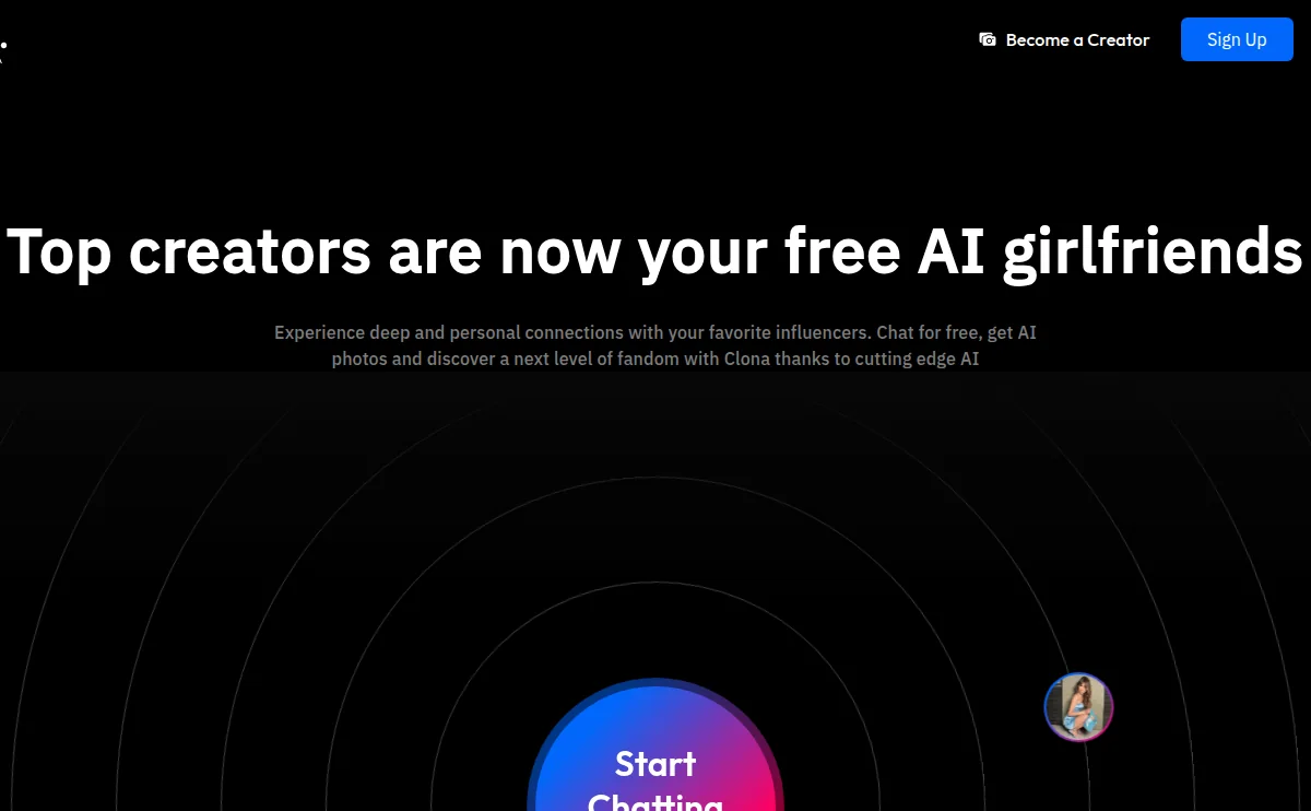 Clona creator website interface